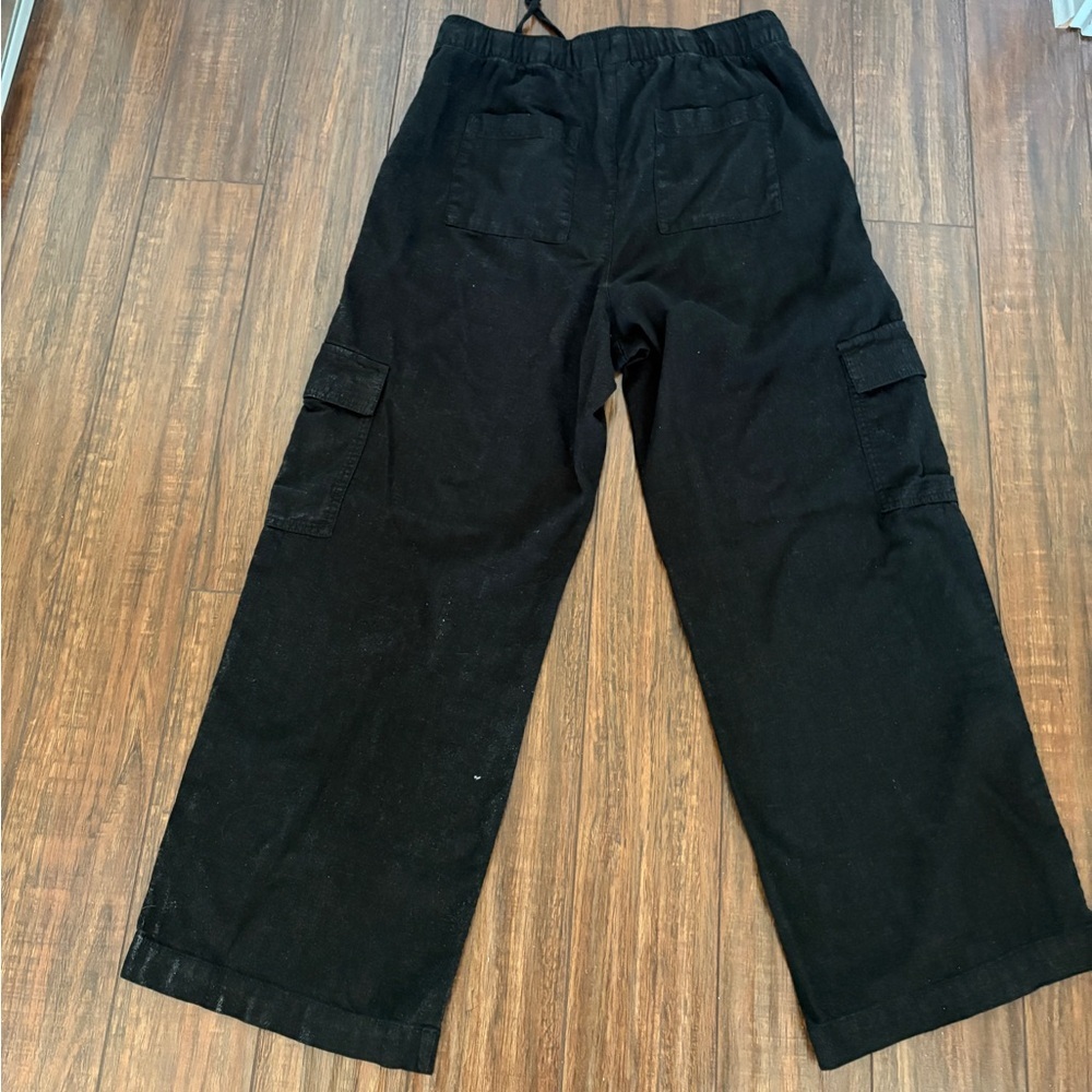 GAP Women’s Black High Rise Wide Leg Cargo Pants Linen Blend Size Medium